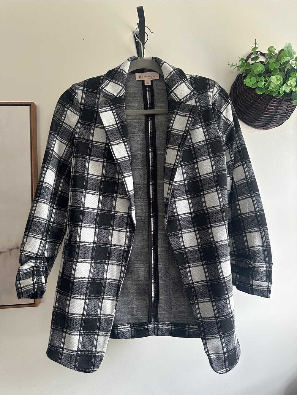 Philosophy Black & White Plaid Blazer Coat